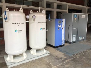 Actual site installation showing (L-R): N2 Storage Tanks, MVS N2 generator, Air compressor